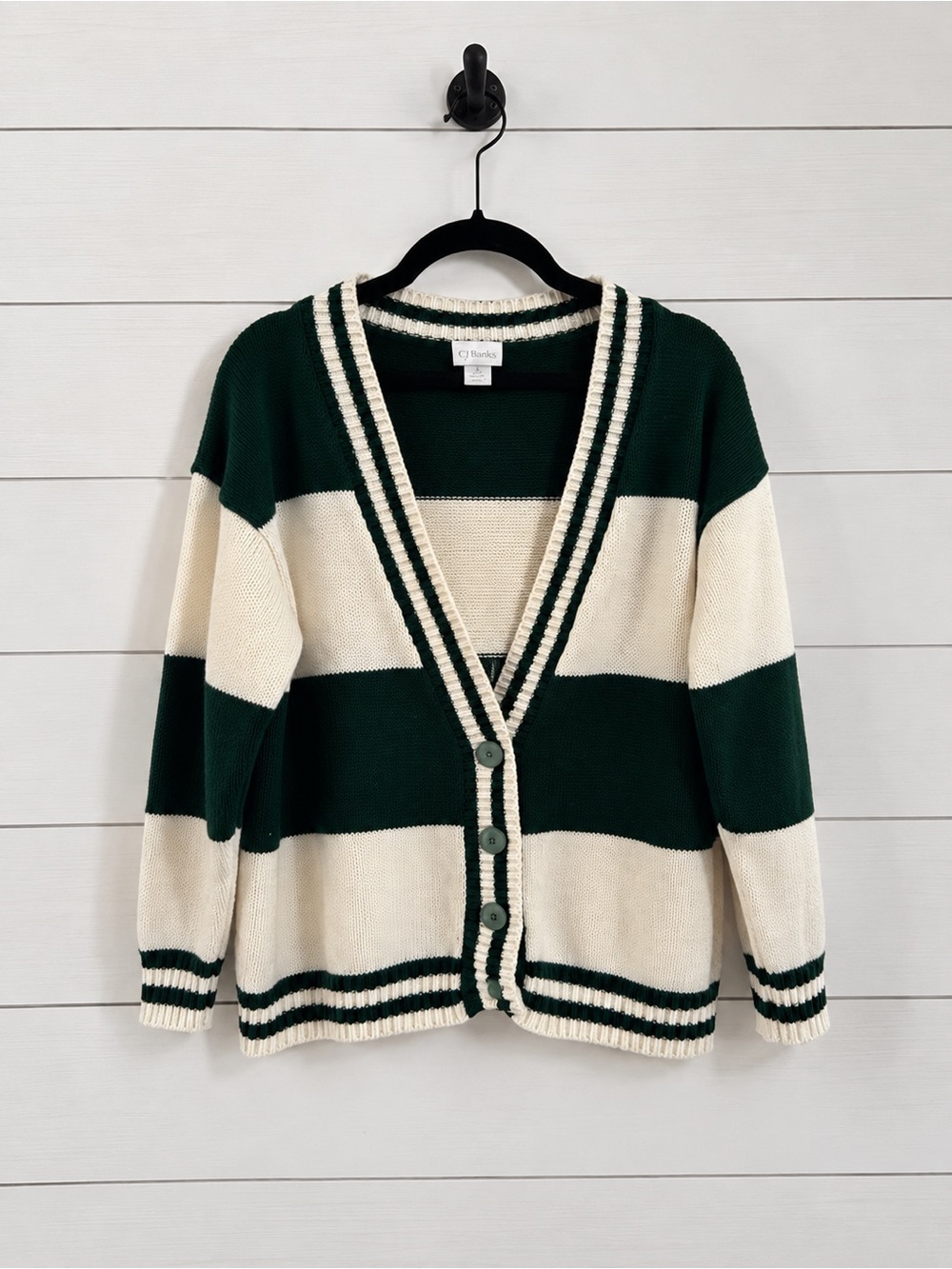 Vintage Mister Noah V-Neck Cardigan - Cream & Dark Green